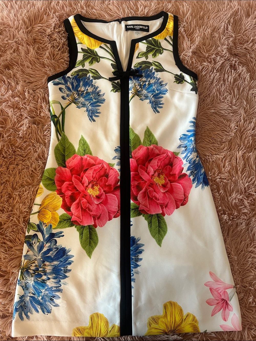 Karl Lagerfeld White Floral Shift Dress with Pink, Blue & Yellow Blooms